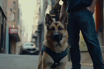 Shepherd dog in an urban alley, a loyal pet companion in the city with its german heritage.