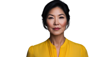Confident asian businesswoman posing on transparent background