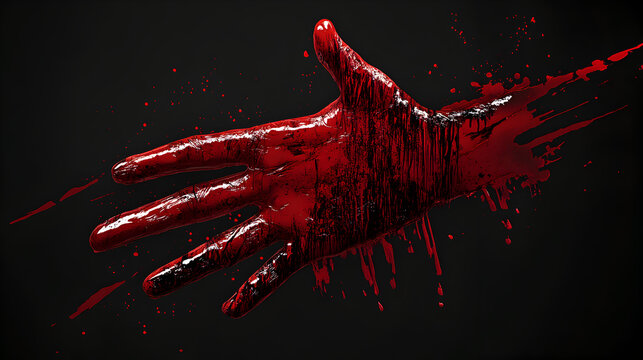 Dynamic Bloody Hand Spatter on Dark Background: Gothic Horror Artistic Photography