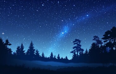 Night sky over a dark forest with the Milky Way.