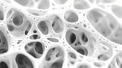 Close-up view of a complex white lattice structure, showcasing intricate patterns and textures that highlight scientific exploration. Unraveled Dimensions. Illustration