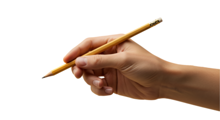 A Close-Up of a Hand Gripping a Yellow Pencil Against a Minimalist Background