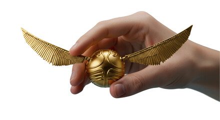 Golden Ball With Wings Held in a Hand Evoking the Magical World and Adventure