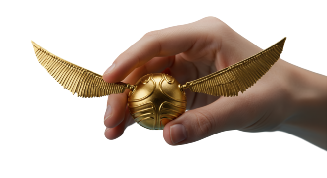 Golden Ball With Wings Held in a Hand Evoking the Magical World and Adventure
