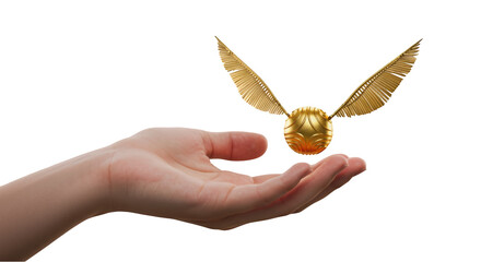 A Captivating Golden Orb with Wings Elegantly Held in a Hand Symbolizing Magic and Wonder