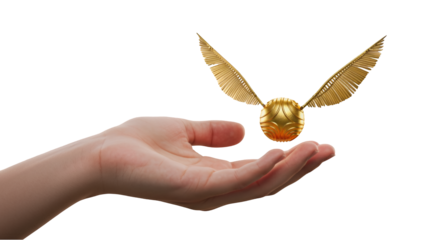 A Captivating Golden Orb with Wings Elegantly Held in a Hand Symbolizing Magic and Wonder