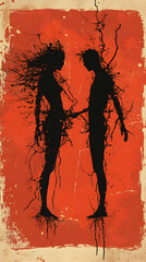 Obraz premium Abstract Art Silhouettes: Discover Emotional Connection and Unity in Contemporary Romantic Imagery