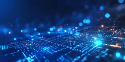 Obraz premium Digital Network Data Flowing, Abstract Background, Tech Concept