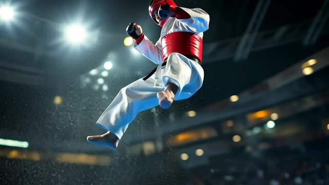 Taekwondo Champion's Mid-Air Kick: Power, Precision, and Victory