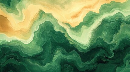 Obraz premium Abstract swirling patterns in green and gold hues, evoking natural landscapes.