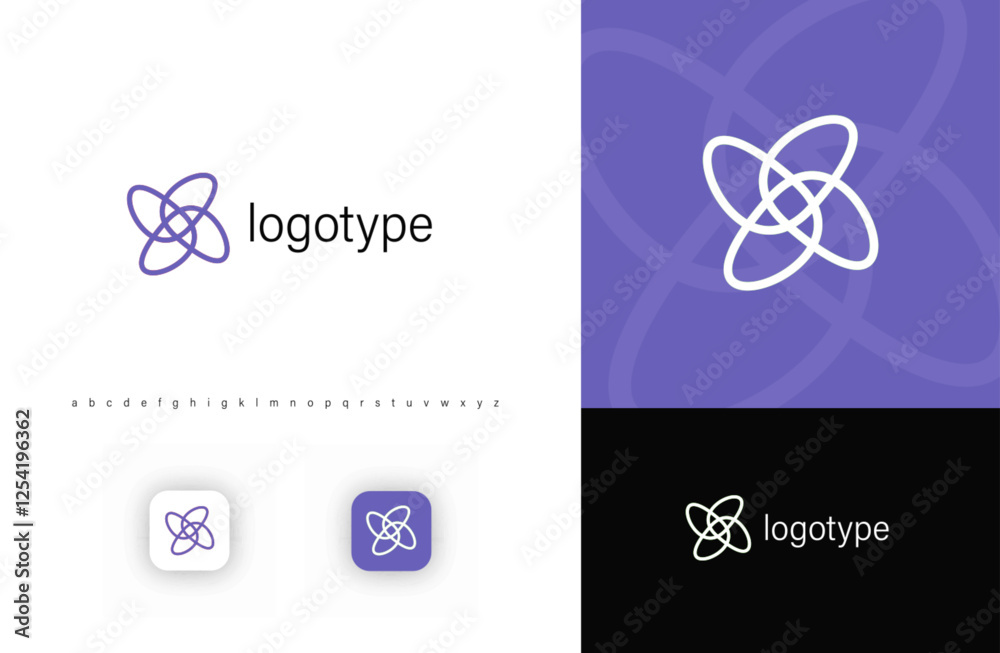 Poster interwoven geometric orbits resembling a quantum or atomic structure, abstract logo symbolizing conn