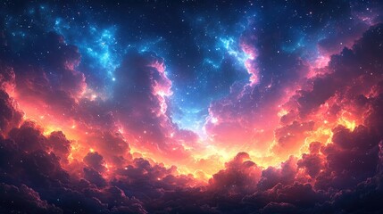 Obraz premium A vibrant cosmic scene with colorful clouds and stars, evoking a sense of wonder.