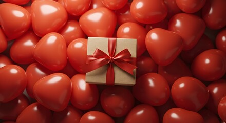 Top View of a Valentine’s Gift Surrounded by Heart Balloons