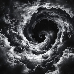 Fototapeta premium Abstract Celestial Cosmos: Black and White Spiral Nebula Pattern for Mystical Space-Themed Design