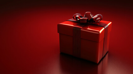 Obraz premium Crimson Elegance: Luxurious Red Gift Box on a Deep Red Canvas