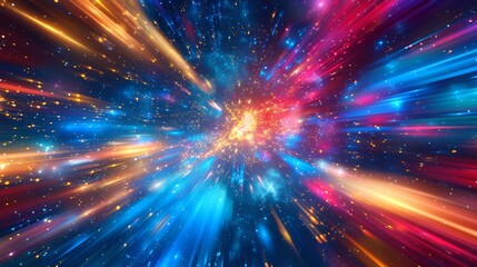 Fototapeta premium Abstract colorful neon motion blur background, high speed shooting glowing stars in outer space,