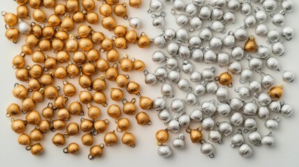 Gold and Silver Metal Beads on White Background