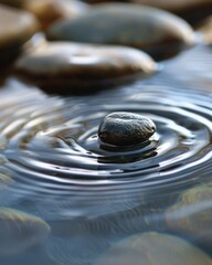 Skipping Nature's Melody: A Pebble Dancing on Water's Stage, Creating Ripples of Life and Motion