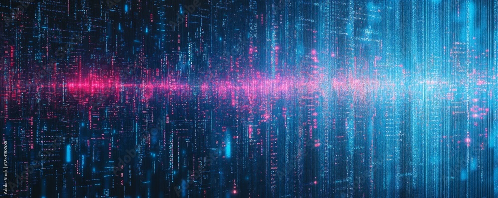 Poster Digital data stream flowing, glowing, abstract background, tech website banner