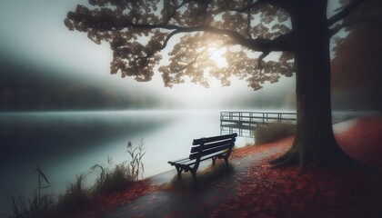 bench in the fog