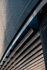 intricate shape and forms of modern futuristic building of Santiago Bernabeu stadium in Madrid, Spain