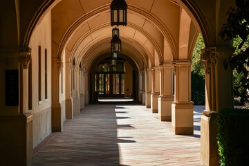 Gothic cloister with pointed arches and shadowed hallways.
