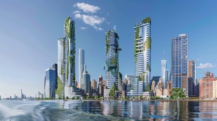 Fototapeta premium Metropolis of Tomorrow: A Glimpse into the Future Urban Landscape of Ultra-Modern Architecture and Skyline Marvels