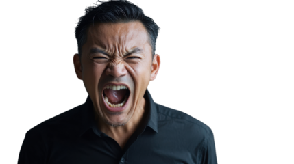 Asian businessman shouting with transparent background