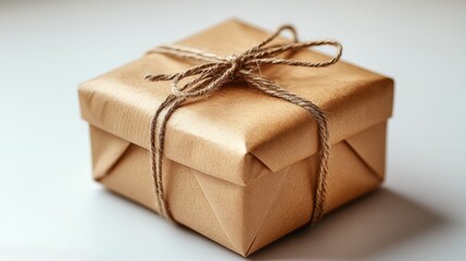 Obraz premium A neatly wrapped gift box tied with twine, suggesting a present for a special occasion.