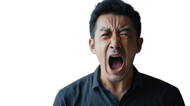 Asian businessman shouting with transparent background