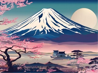 japanese cherry blossom sakura paint mont fuji