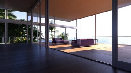 Fototapeta premium Modern House Interior With Ocean View