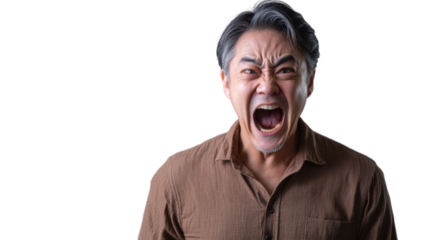 Angry senior man shouting with transparent background