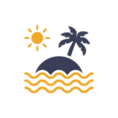 A vibrant holiday icon that beautifully represents the essence of summer travel with a radiant sun, a lush palm tree, and gentle waves, making it ideal for all vacationthemed designs
