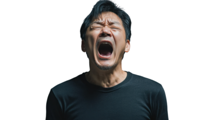 Angry asian man shouting with transparent background