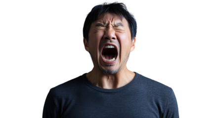 Asian man shouting with transparent background