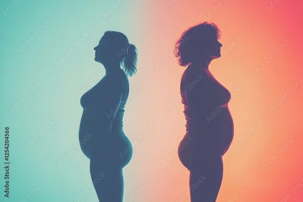 Poster Weight loss transformation silhouette showing significant change from before to after in a health journey. Generative AI