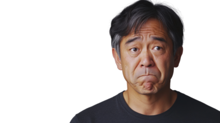 Sad senior man making a disappointed face on transparent background