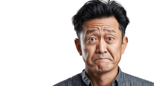 Worried asian manager making a sad face on transparent background - Powered by Adobe