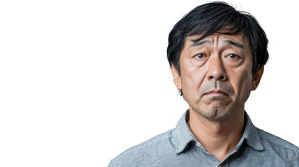 Obraz premium Sad senior japanese man with transparent background showing disappointment