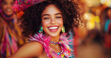 Obraz premium Radiant Brazilian Carnival Beauty: A Vibrant Portrait of Joy and Celebration