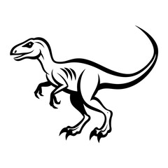 Obraz premium Stylized velociraptor illustration in monochrome design highlighting dinosaur features.