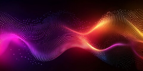 Abstract glowing particle wave, dark background, digital art, website banner