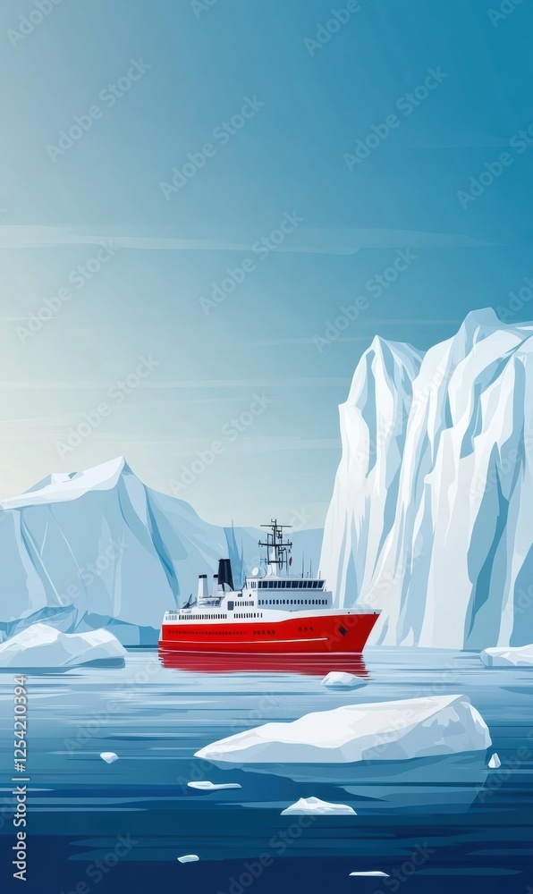 Aufkleber polar research vessel navigating icy waters near massive glaciers during calm daytime with clear ski