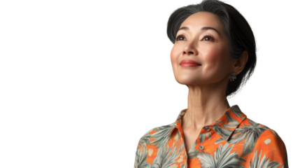 Hopeful senior businesswoman looking up on transparent background