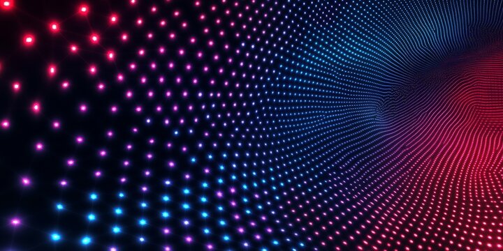 Abstract glowing LED tunnel; vibrant colors, dark background; digital art