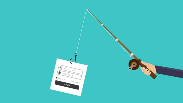 Hand holding a fishing rod with a hook attached to a login form, conceptualizing phishing scams and cybersecurity awareness. Suitable for cybersecurity concepts.