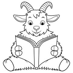 Cartoon sheep reading a book line art