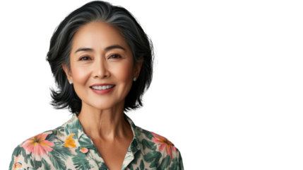 Smiling senior woman with transparent background, perfect for easy integration into projects