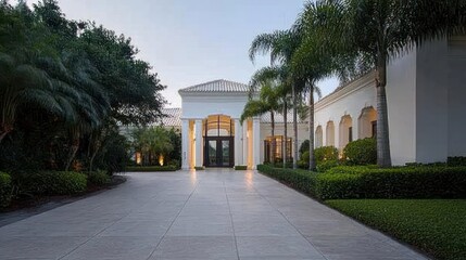 Fototapeta premium Grand Entrance Of A Luxurious White Mansion
